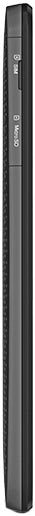 Alcatel One Touch Conquest phone, front view, displaying black rectangular casing with screen and physical buttons along the side