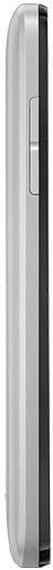 Alcatel One Touch Elevate phone, side view, showing silver and dark gray casing with volume and power buttons