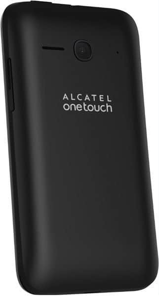 Alcatel One Touch Evolve 2 rear view, black phone with camera and branding visible