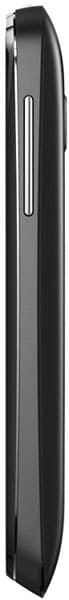 Alcatel One Touch Evolve, side view, showing black rounded rectangle phone with vertical chrome accent stripe