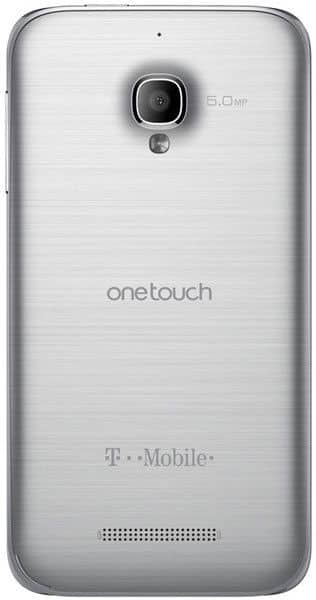 Alcatel One Touch Fierce rear view, silver back with camera and speaker grille visible