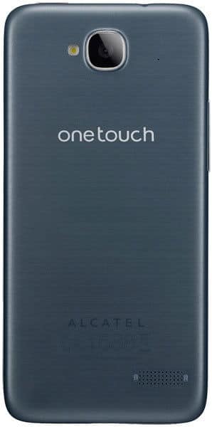 Alcatel One Touch Idol Mini rear view, slate blue back with camera lens and speaker grille