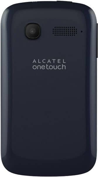 Alcatel One Touch Pop C1 rear view, dark blue phone with camera and speaker visible