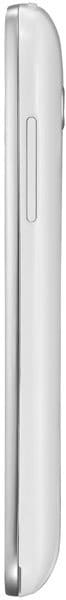 Alcatel One Touch Pop C5 phone, side view, showing white curved body with volume control button