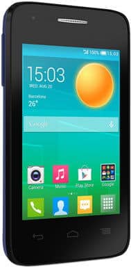 Alcatel One Touch Pop D1 smartphone front view with weather app displaying on screen