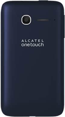 Alcatel One Touch Pop D1 rear view, dark blue back panel with camera and branding visible