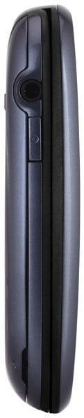 Alcatel One Touch 665 mobile phone, side view, closed, showing dark gray clamshell design with curved edges and speaker grille