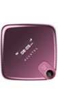 Alcatel OT-808 phone, front view, with purple face and rounded corners