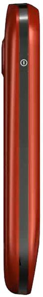 Alcatel One Touch 908 side view, red and black candy bar phone with narrow profile