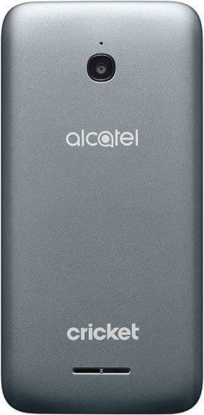 Alcatel Streak rear view, showing gray back panel with Alcatel logo, camera lens, and Cricket branding