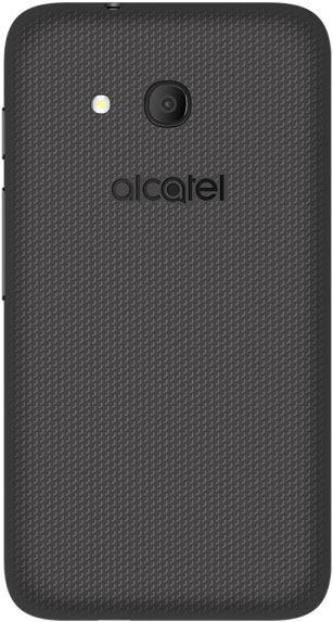 Alcatel U3 (2018) rear view, showing dark textured back panel with camera lens and flash in upper center