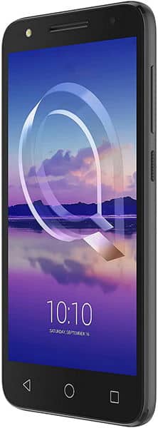 Alcatel U5 HD front view with sky and mountain landscape on screen display showing 10:10 time