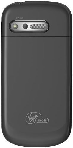 Alcatel Venture phone rear view, showing camera, speaker, and Virgin Mobile branding on black casing