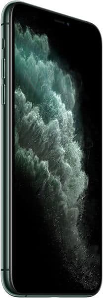 Apple iPhone 11 Pro Max, front view, displaying cloudy landscape wallpaper on screen