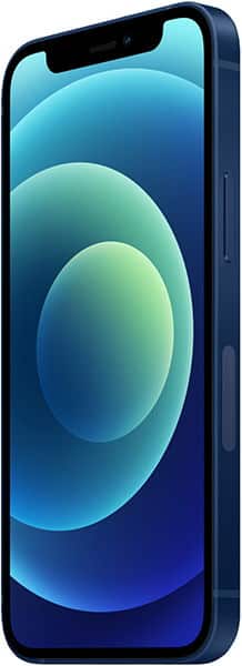 Apple iPhone 12, front view, displaying blue and green gradient wallpaper on screen