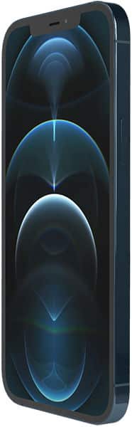 Apple iPhone 12 Pro Max front view, displaying blue sound wave visualization on screen