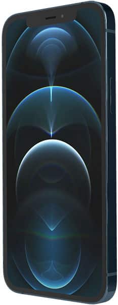 Apple iPhone 12 Pro front view with blue light patterns displayed on dark screen