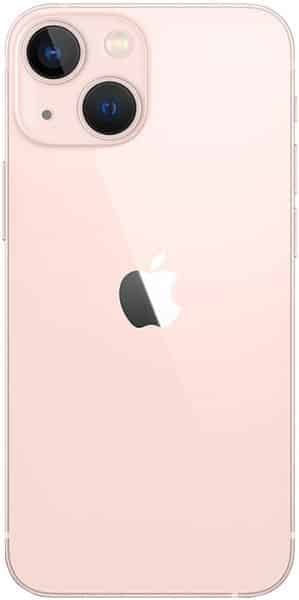 Apple iPhone 13 in pink, rear view showing dual camera lenses and Apple logo