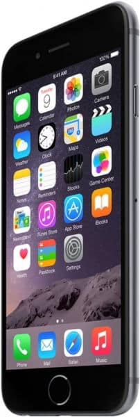 Apple iPhone 6 front view showing home screen with apps and status bar