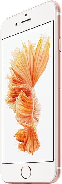 Apple iPhone 6s, rose gold, front view with screen displaying orange flower wallpaper