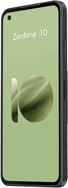 Asus Zenfone 10 front view with green wallpaper on display and single front camera visible