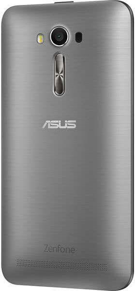 Asus ZenFone 2 Laser rear view, silver, showing camera, LED flash, and speaker grille