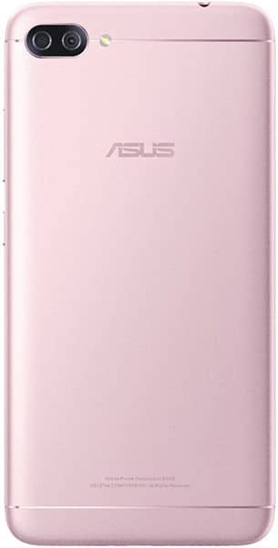 Asus ZenFone 4 Max 5.5 rear view, pink, showing dual camera and ASUS logo