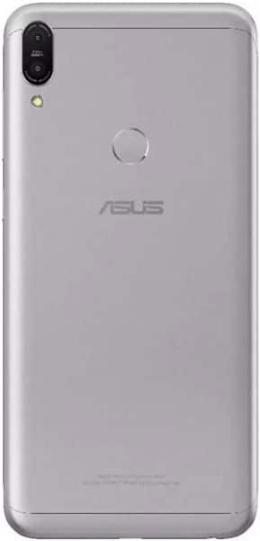 Asus ZenFone Max Pro M1 rear view, silver finish with dual camera and fingerprint sensor