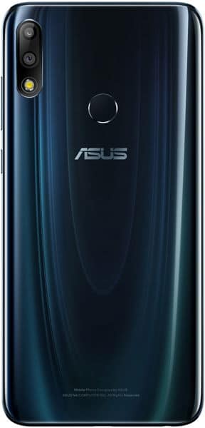 Asus ZenFone Max Pro M2 rear view, dark blue finish with dual camera and fingerprint sensor