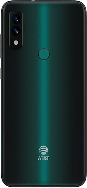 AT&T Maestro 3 rear view, showing dual rear cameras, fingerprint sensor, and AT&T logo on dark teal gradient back