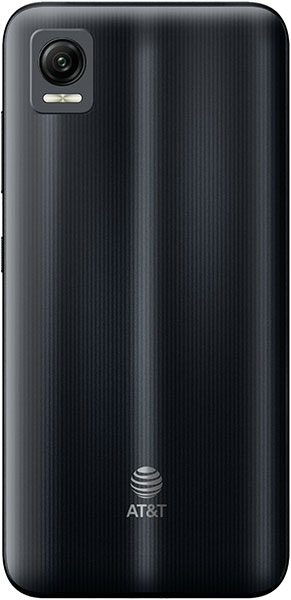AT&T Vista rear view, black phone with vertical ribbed texture and camera lens at top left