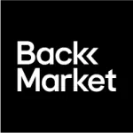 Back Market logo, front view: bold white sans-serif "Back Market" on black, unique "k" emphasizing refurbished device sales.