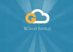 Gcloud backup app logo on a blue radial background