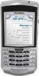 BlackBerry 7100g front view, displaying screen with menu interface and full QWERTY keyboard below