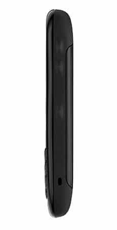 BlackBerry 8520 Curve, side view showing slim black device with curved edges and control buttons