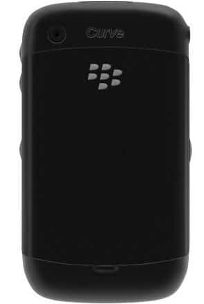 BlackBerry 8520 Curve, rear view, showing black casing with BlackBerry logo and curved design