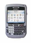 BlackBerry 8700c front view with QWERTY keyboard and small screen displaying icons