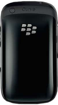 BlackBerry Curve 9220 rear view, showing black back panel with BlackBerry logo and "Curve" text
