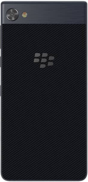 BlackBerry Motion rear view, showing camera and BlackBerry logo on black textured back