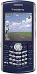 BlackBerry Pearl 8110 front view showing dark blue phone with small screen and keyboard