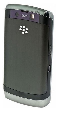 BlackBerry Storm2 9550 rear view, showing black body with silver accents and camera lens at top