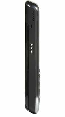 BlackBerry Tour 9630 viewed from the side, black smartphone with curved edges and silver accents