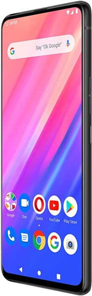 BLU Bold N1 smartphone front view with pink-to-blue gradient display and home screen showing Google search bar and app icons