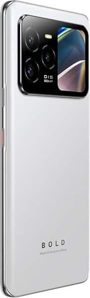 BLU Bold N4 smartphone, rear view, white with triple camera setup and "BOLD" text on back