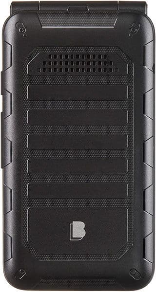 BLU Flex flip phone open from above, displaying keyboard and screen areas, black with textured finish