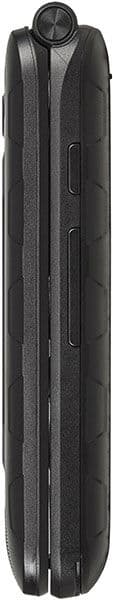 BLU Flex smartphone, folded closed view showing dark textured exterior and hinge mechanism