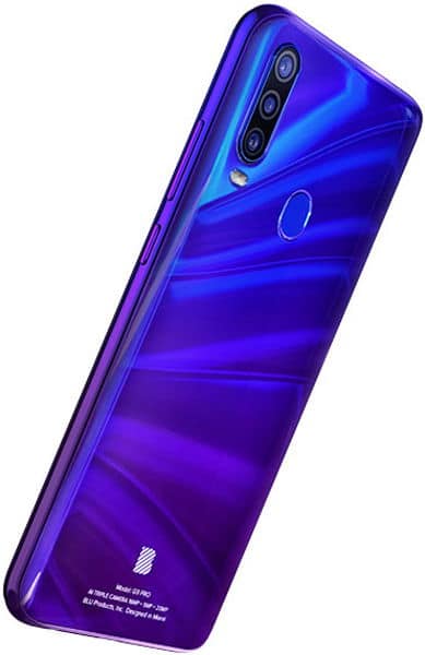 BLU G9 Pro rear view, blue gradient finish with triple camera setup and fingerprint sensor