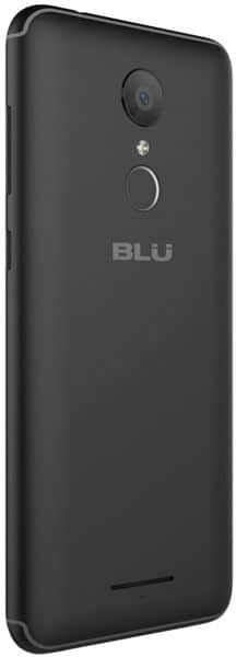 BLU Grand M3 smartphone rear view, showing camera and fingerprint sensor on black back panel