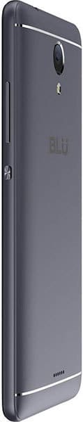 BLU R1 Plus smartphone shown from the rear, displaying dark gray back panel with camera and BLU branding visible