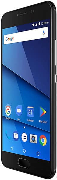 BLU S1 smartphone, front view, displaying home screen with Google search bar and app icons
